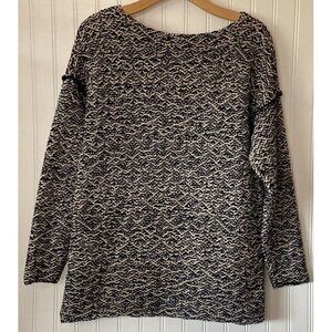 J. Crew Women’s Medium Wide Neck Sweater Navy Tan Overstitch Sweater Tunic Top